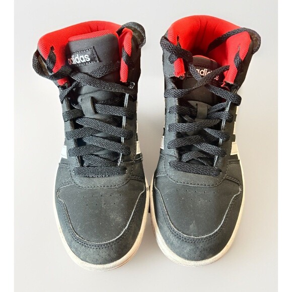 Adidas Unisex Hoops 2.0 Boys Size 5 Mid Black white red High Top Shoes Sneakers - Picture 2 of 8
